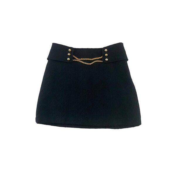 Milly Of New York Women's Black Textured Wool Chain Link Mini Skirt - 2 - Picture 1 of 12